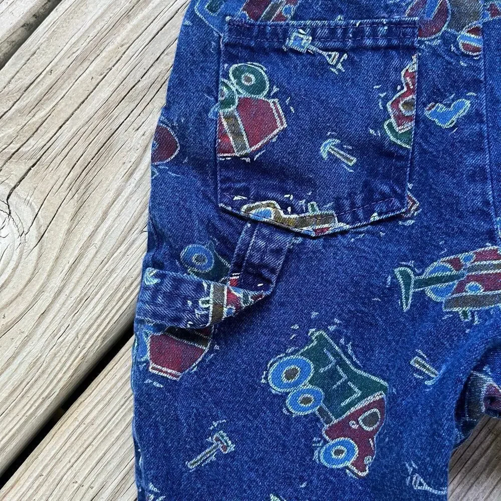 Baby B'Gosh Boys Vintage Overalls Blue Truck Print Size 12M